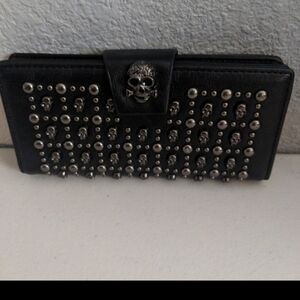 Skull Black Leather Wallet Clutch Viking Renaissance Festival Goth Rock Metal